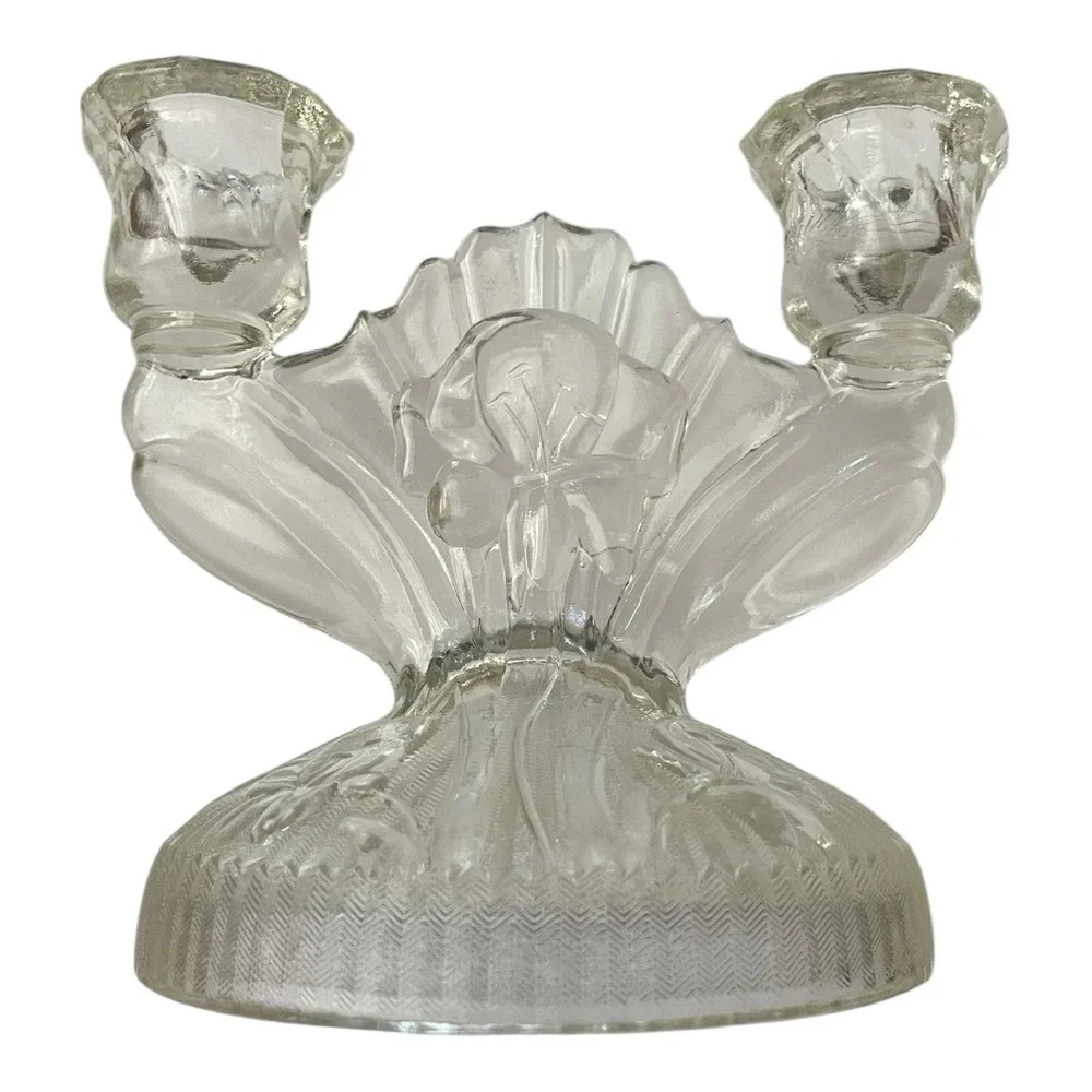 Jeannette Iris & Herringbone Depression Glass‎ Double Candlestick Holder